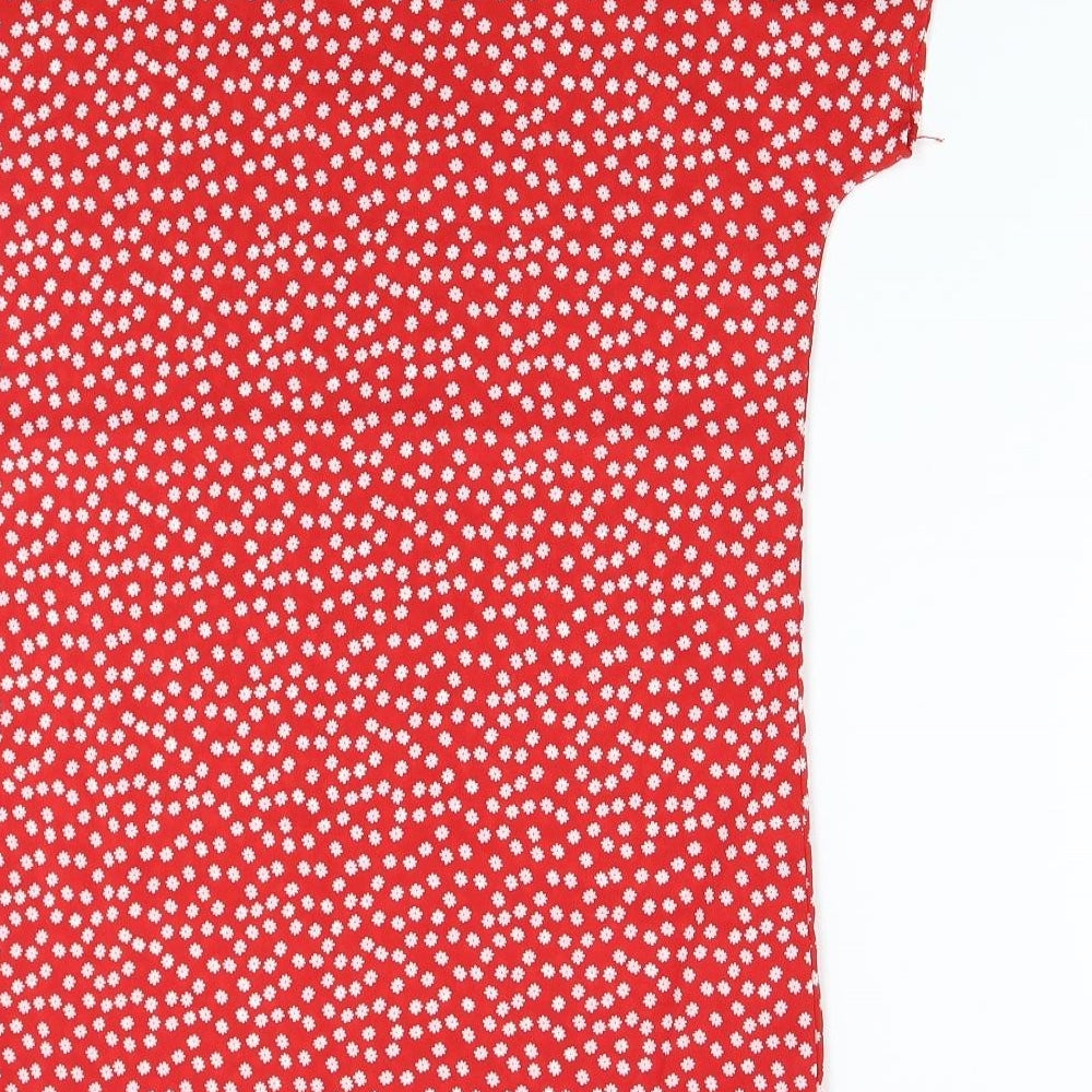 Brand and care label for SHEIN women’s red floral slip dress, size UK 8