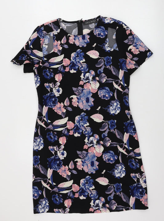Additional front view of girls’ on film womens black floral a-line, size 10