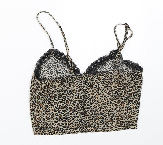 SheIn Womens Beige Animal Print Cropped Blouse Size XS