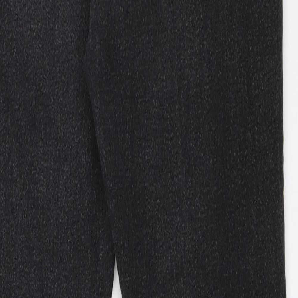 Brand and care label for Boohoo women’s black denim skinny jeans, size UK 8, 28-inch leg