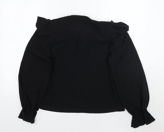 Womens UK Size M SheIn Black Basic Button-Up