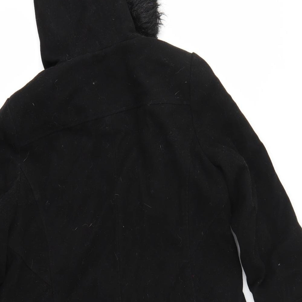Brand and care label for M&Co women’s black overcoat coat, size UK 10