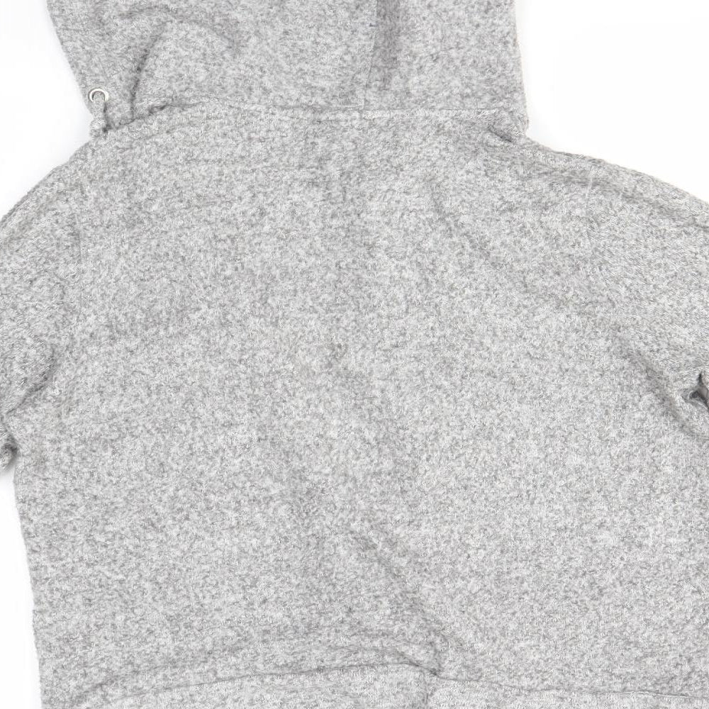 Brand and care label for H&M women’s grey full zip hoodie, size L
