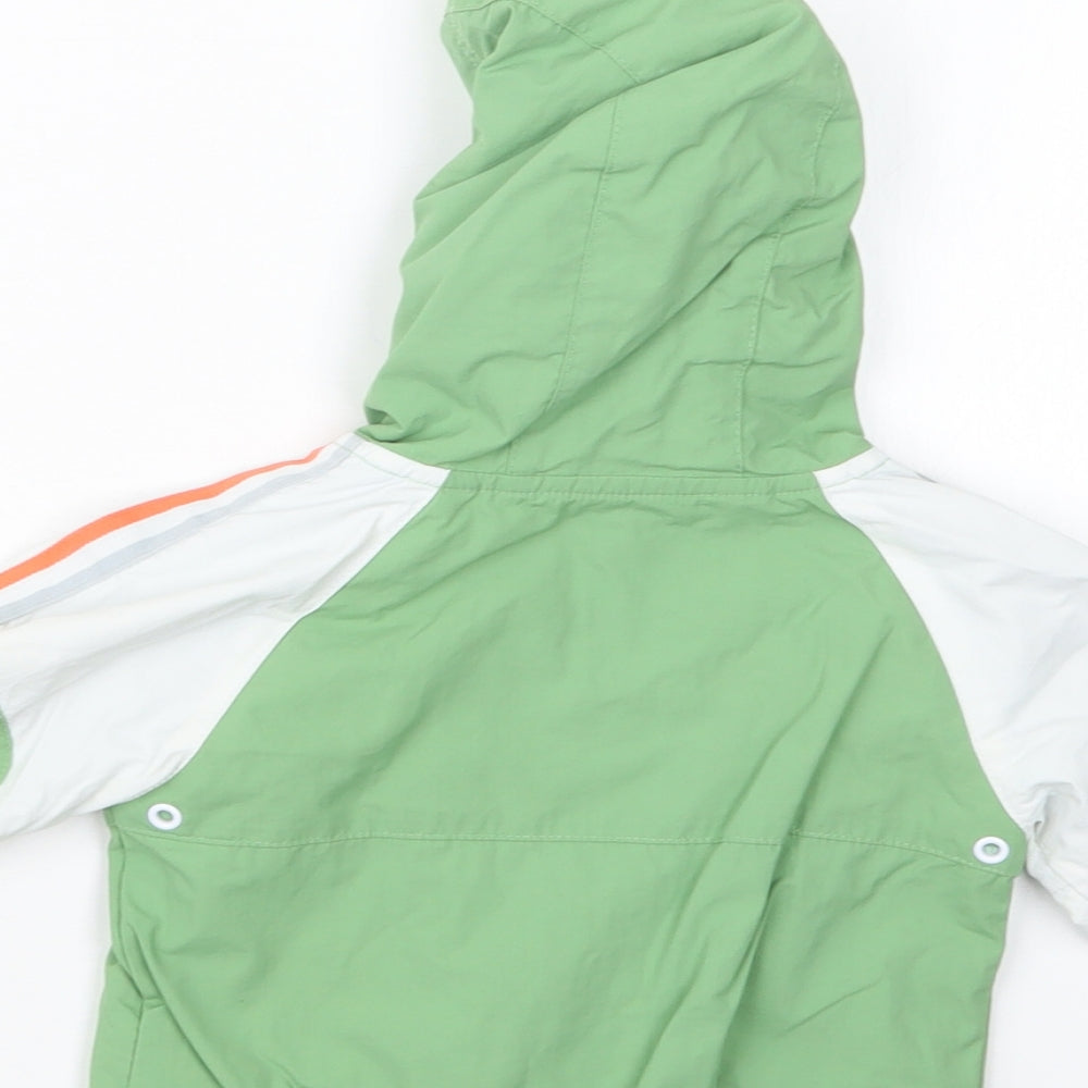 Brand and care label for Next boys’ green jacket, size 3-6, months