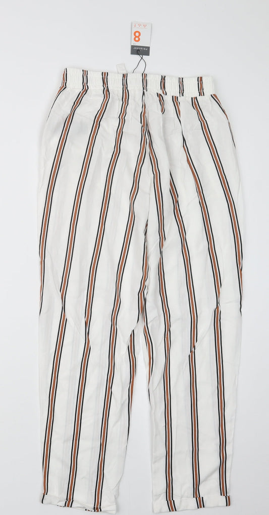 Primark Womens White Striped Trousers Size 8 L25.5 in