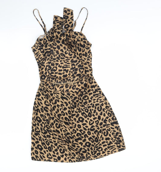 Missguided Womens Brown Animal Print Mini Size 10