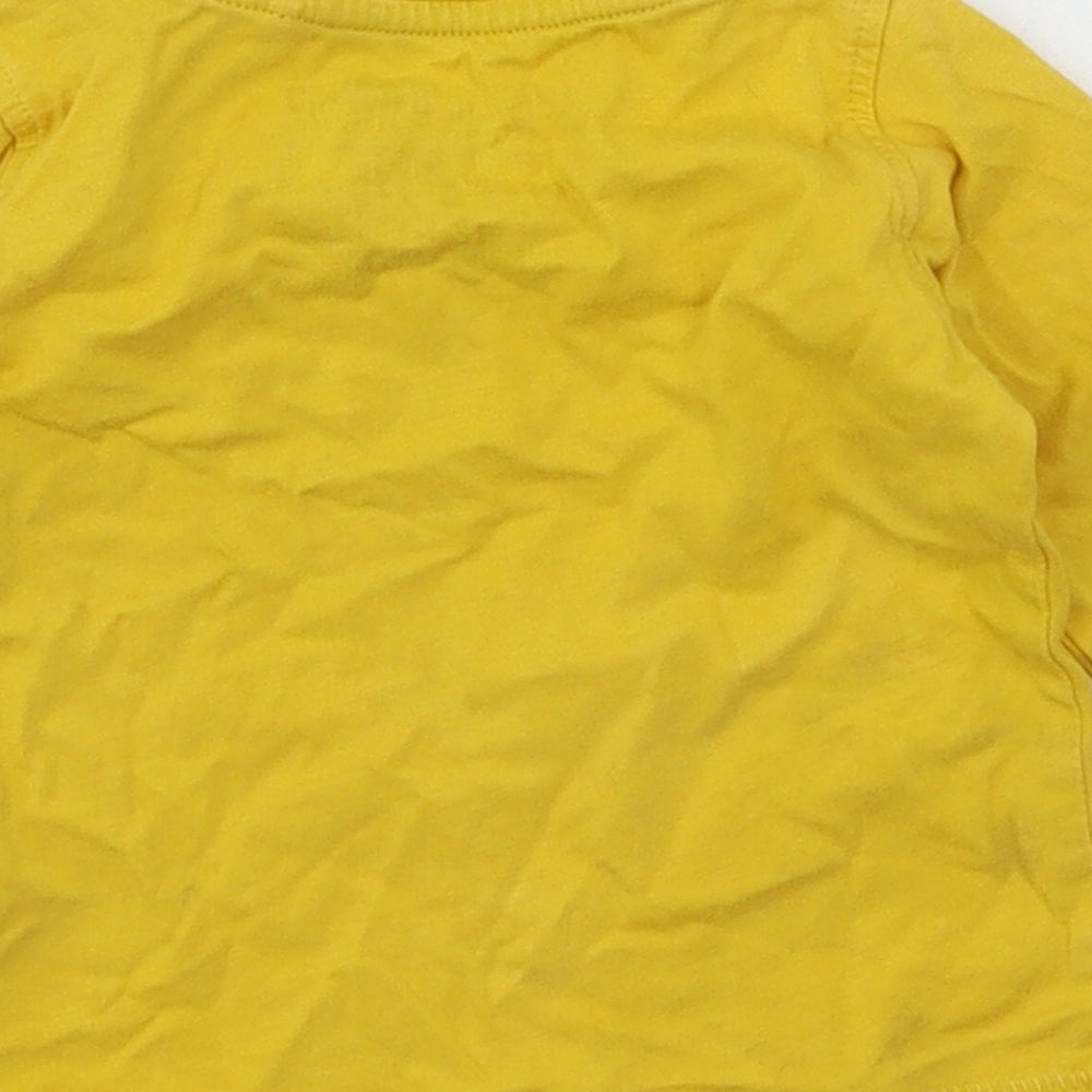 Brand and care label for Next boys’ yellow jersey basic t-shirt, size 3-6, months
