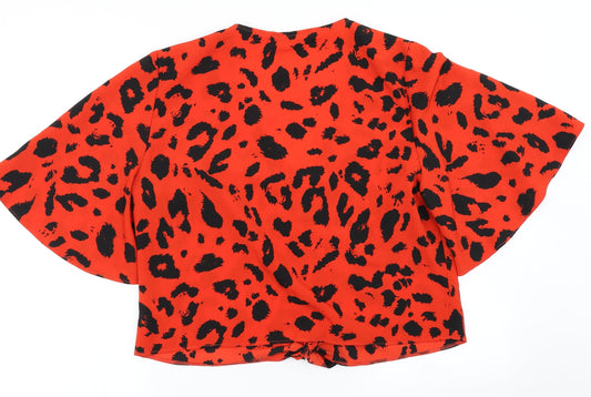 George Womens Red Animal Print Cropped Blouse Size 14 - Tie Front