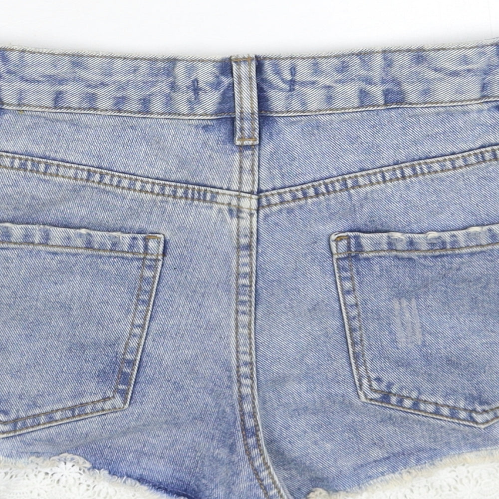 Denim & Co. Womens Blue Denim Hot Pants Shorts Size 8 - Distressed