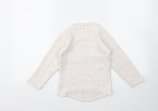 PAPILON Girls Ivory Geometric Pullover Jumper Size 3-4 Years