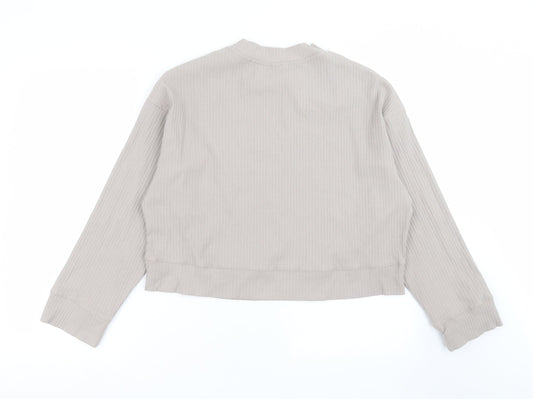 H&M Womens Grey Striped Pullover Sweatshirt Size S - cropped