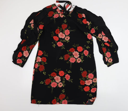 Additional front view of Peacocks women’s black floral a-line, size UK 14