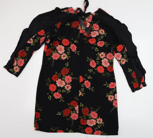 Peacocks Womens Black Floral A-Line Size 14