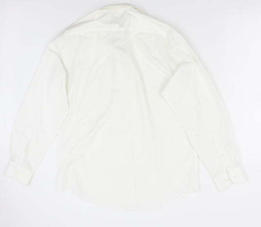 Mens UK Size 15.5 Pierre Balman Ivory Button-Up Long Sleeve Casual Shirt