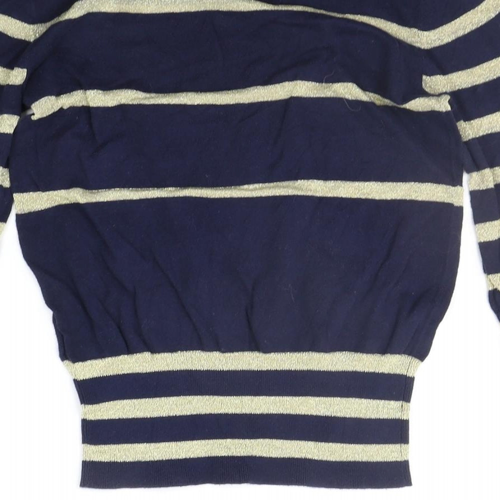 Brand and care label for a wear women’s blue striped jumper, size UK 10