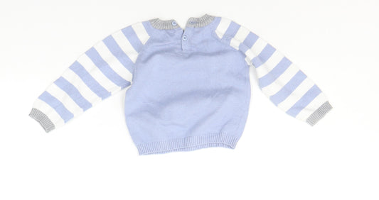 Earlydays Baby Blue Striped Pullover Jumper Size 6-9 Months - bear