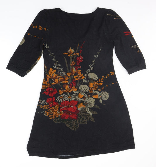 Purple Womens Black Floral A-Line Size M
