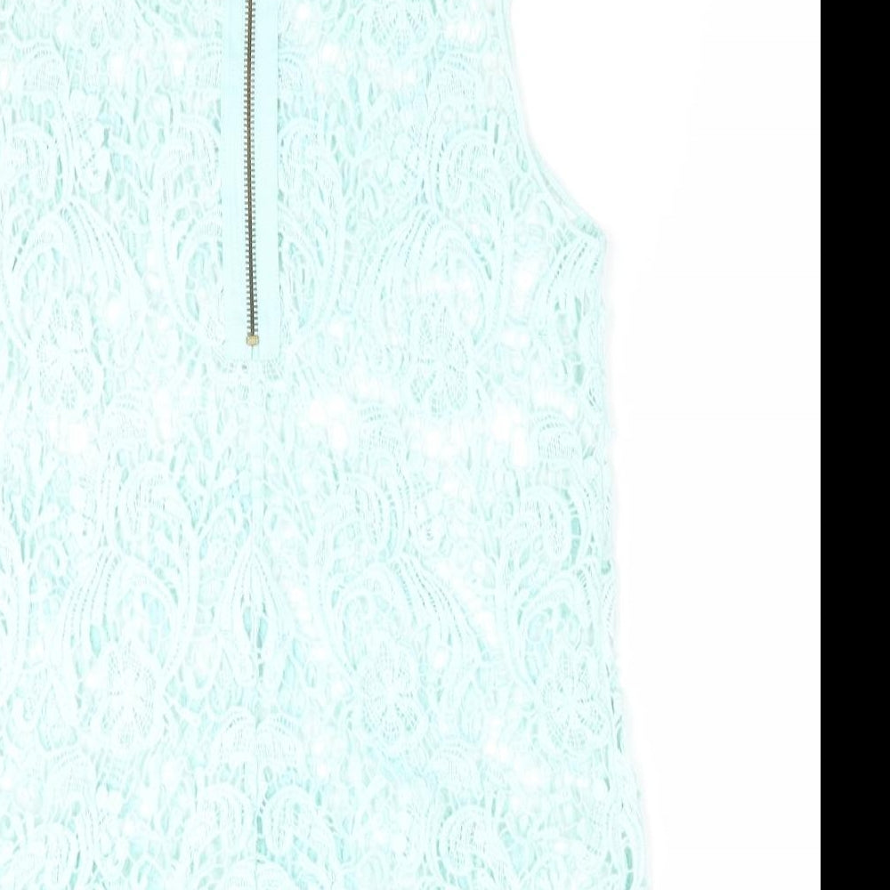 Preworn Womens Green Floral Tunic Tank - Back Zip Mint Green
