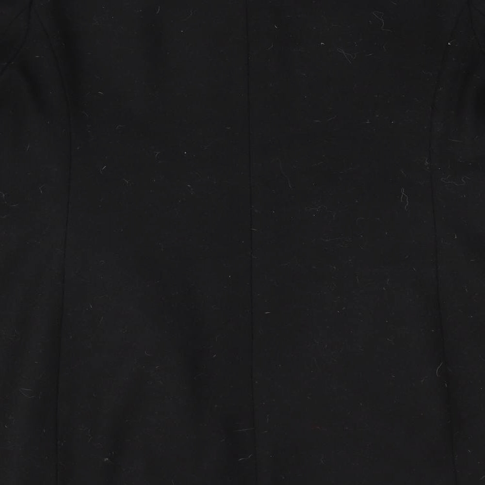 Brand and care label for New Look women’s black overcoat coat, size UK 10, - flared cuffs