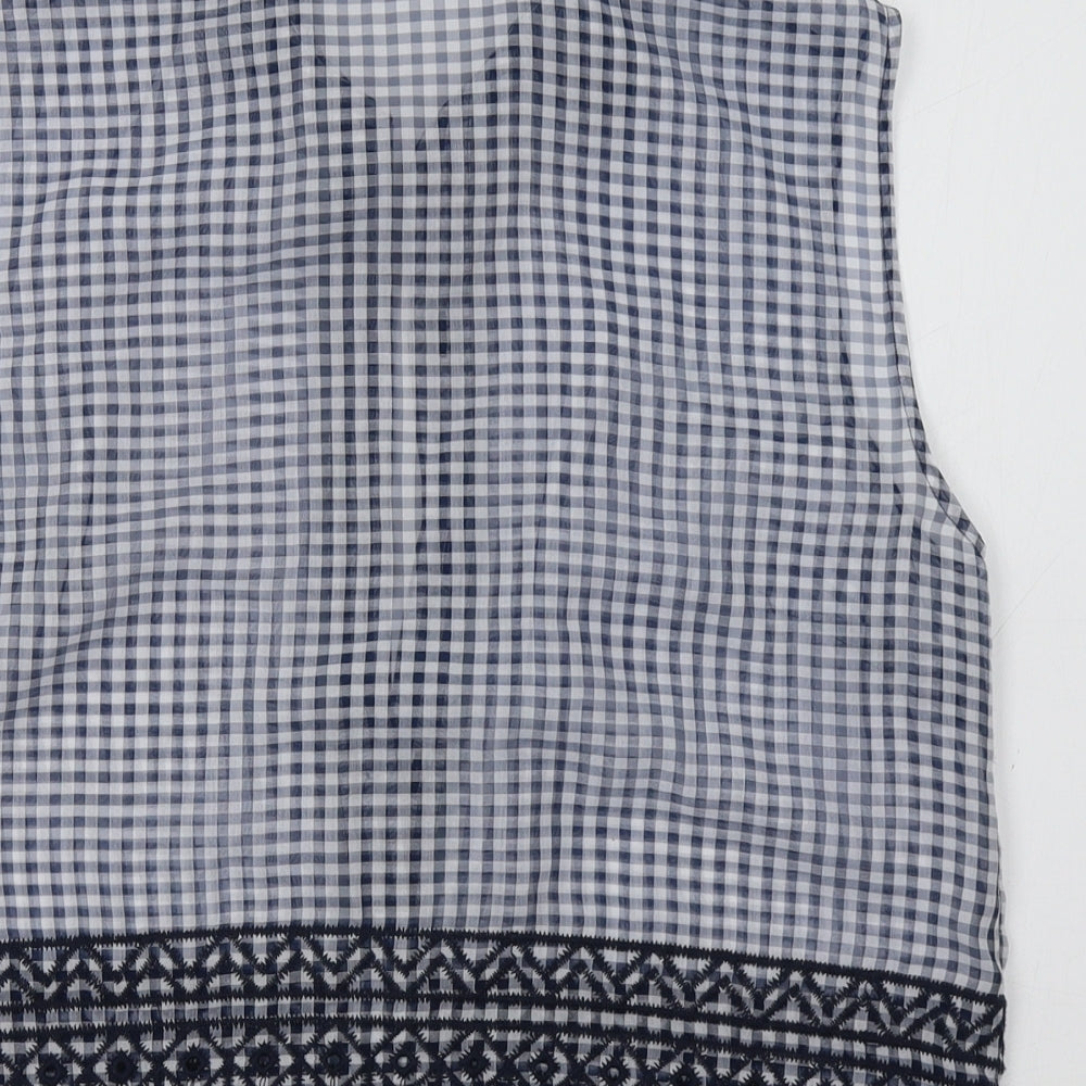 M&S Womens Blue Check Basic Blouse Size 10
