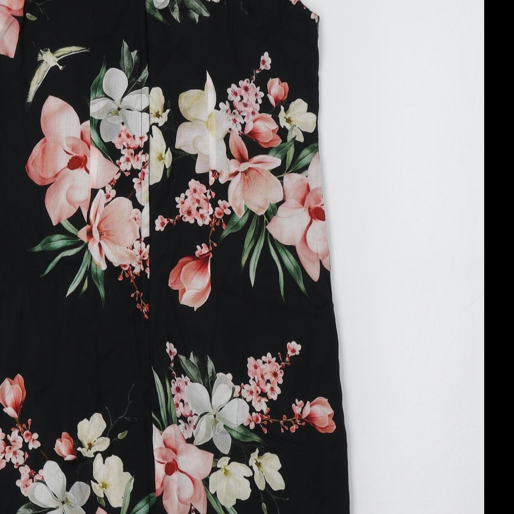 Dorothy Perkins Womens Black Floral A-Line Size 8
