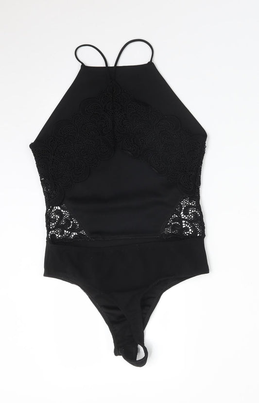 Missguided Womens Black Floral  Bodysuit One-Piece Size 8