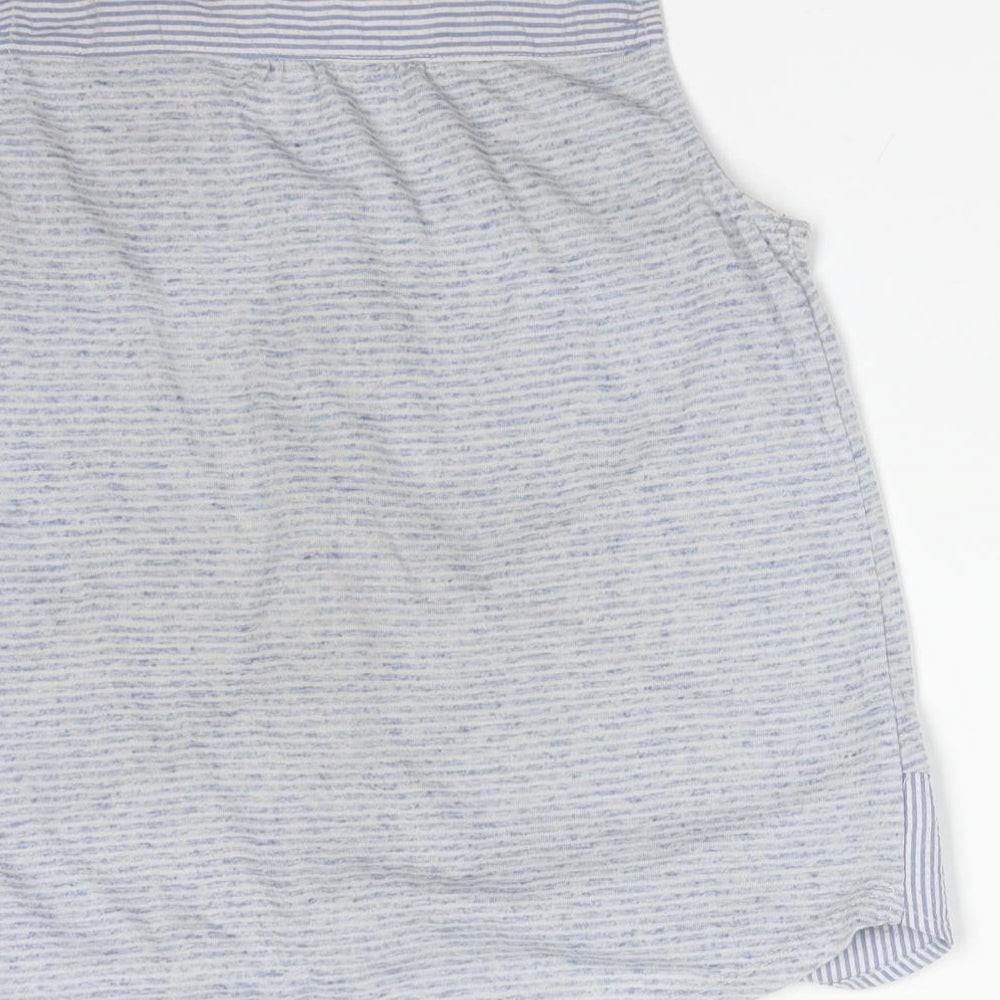 Brand and care label for Falmer Heritage women’s blue striped basic t-shirt, size UK 8