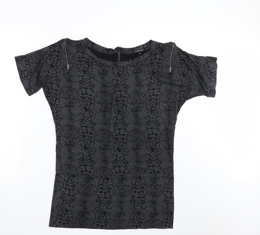 Additional front view of Limited Collection women’s black animal print t-shirt dress, size UK 10