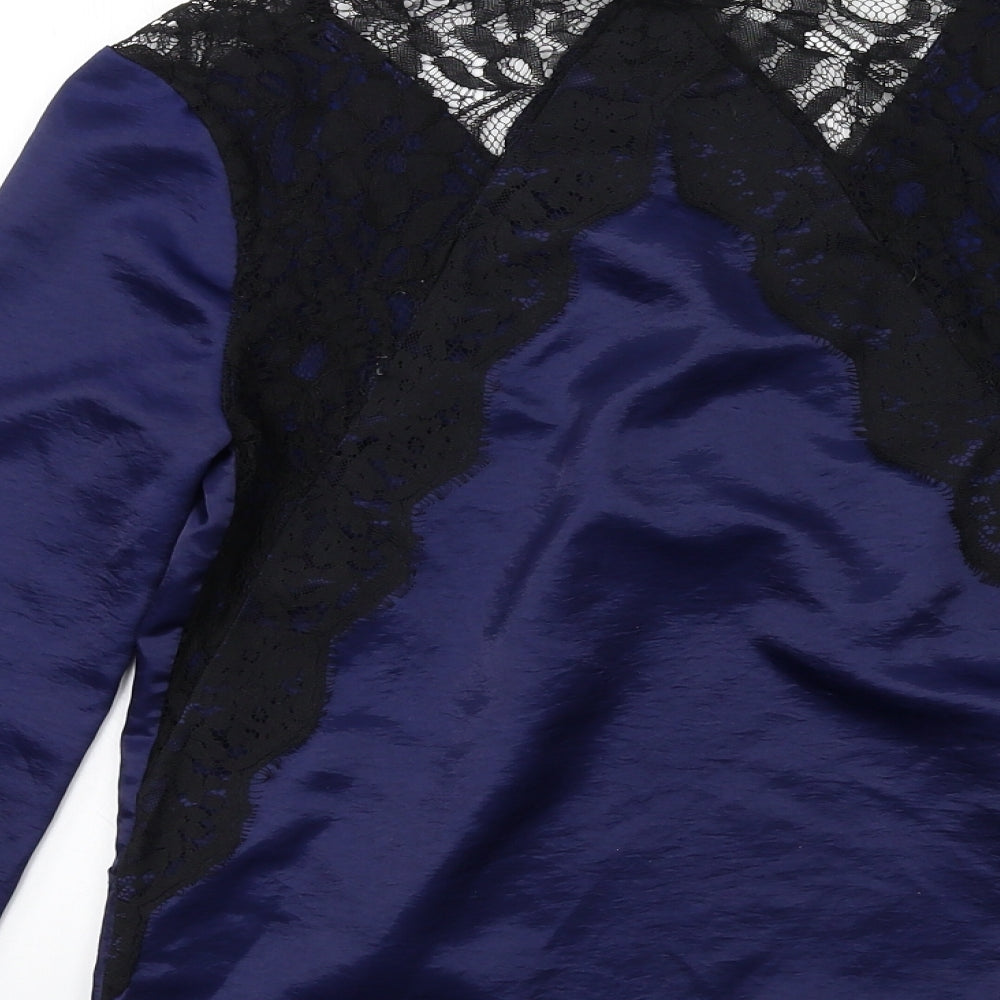 Lipsy Womens Blue Satin Basic Blouse Size 8