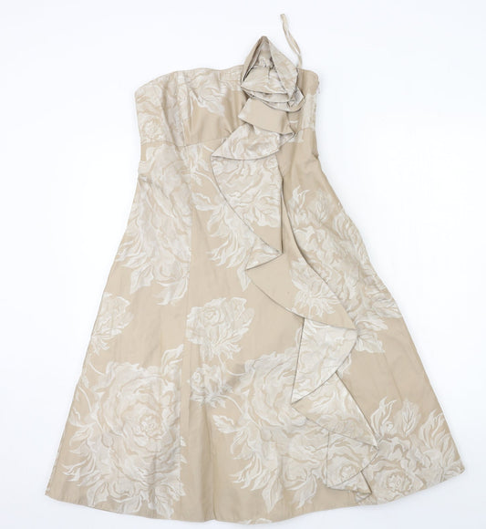 Additional front view of Debut women’s brown floral ball gown, size UK 8
