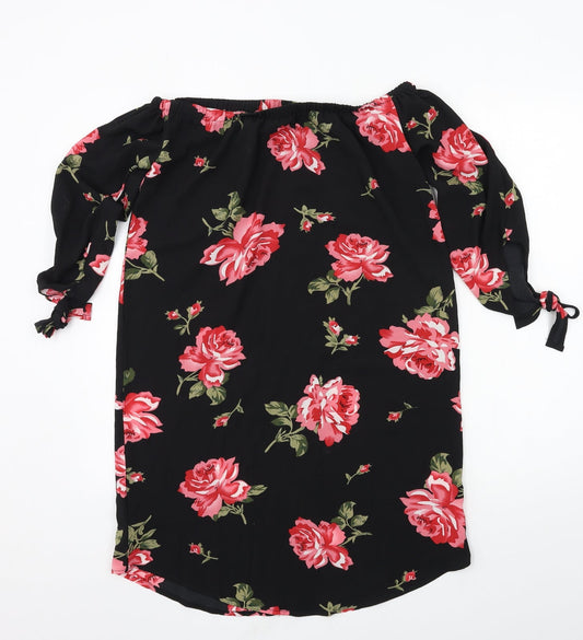 Cameo Rose Womens Black Floral A-Line Size 10