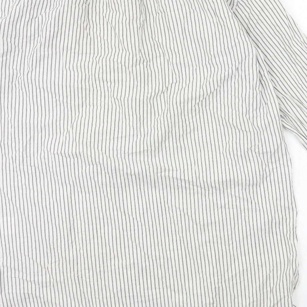 Brand and care label for H&M women’s white striped shirt dress, size UK 6