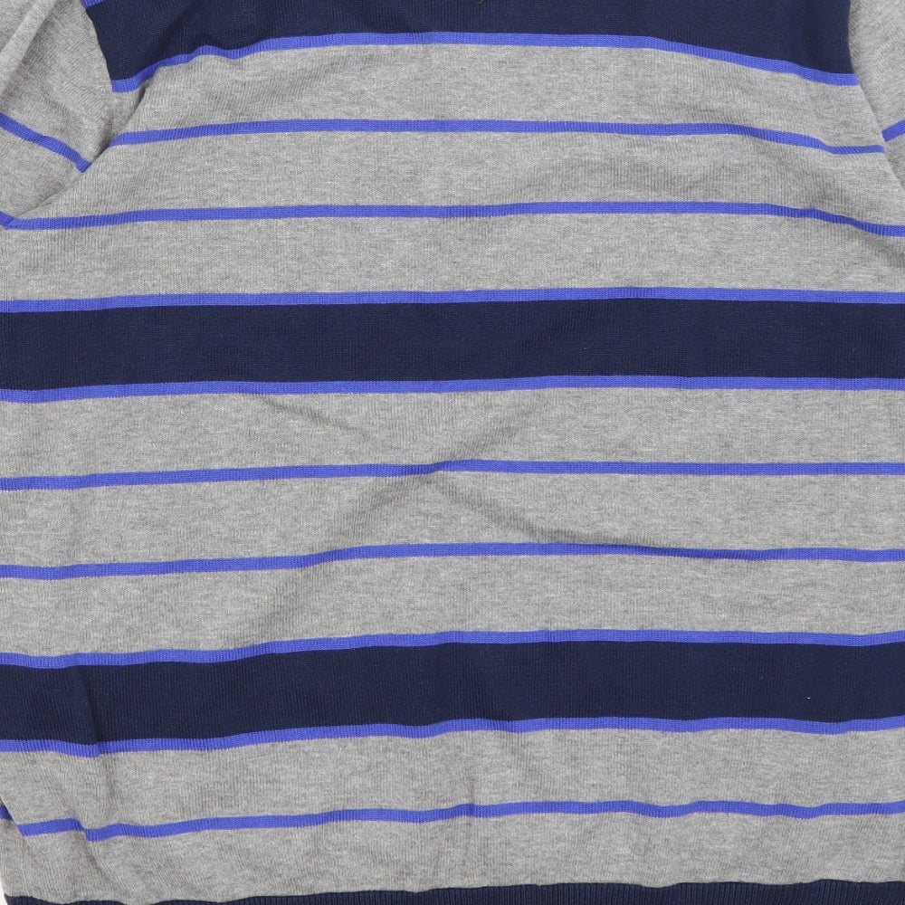 Dissident Mens Grey Striped Pullover Jumper Size M
