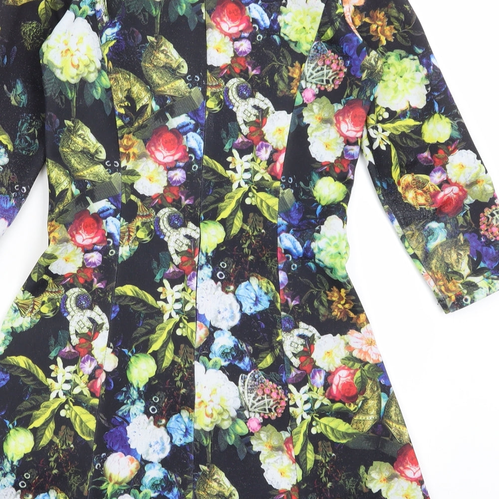 Brand and care label for Yumi women’s black floral fit & flare, size UK 6