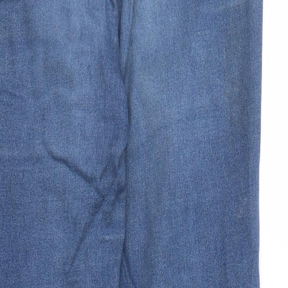 Brand and care label for Peacocks women’s blue denim skinny jeans, size UK 8, 27-inch leg