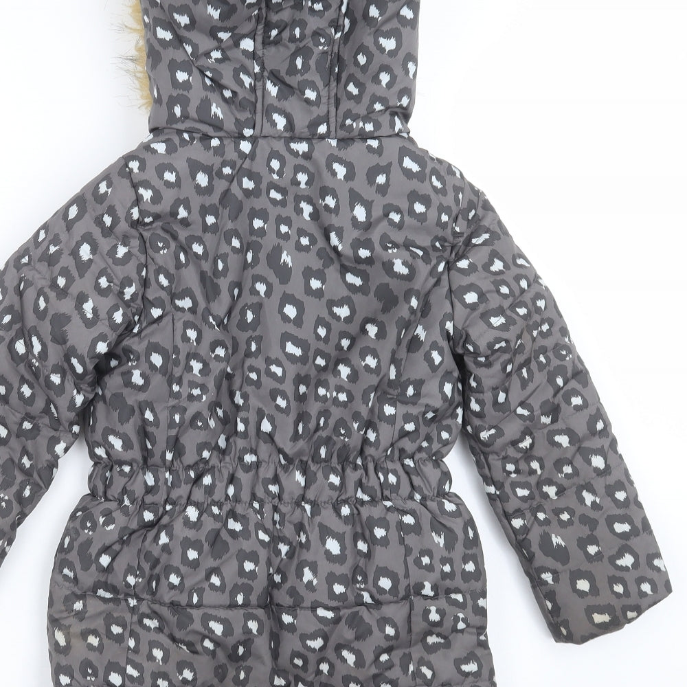 Emoi Girls Grey Animal Print Parka Jacket Size 3 Years