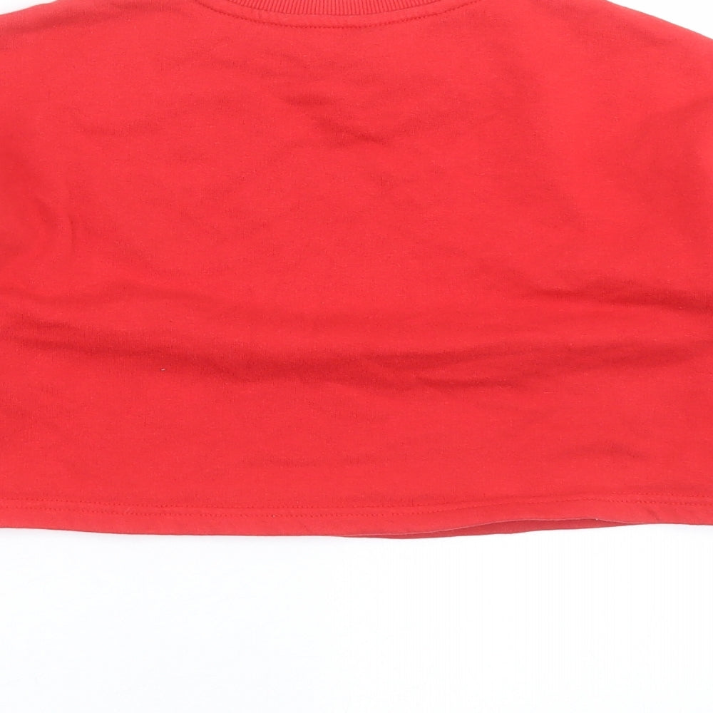 Brand and care label for New Look girls’ red pullover sweatshirt, size 9, years - sheep, christmas