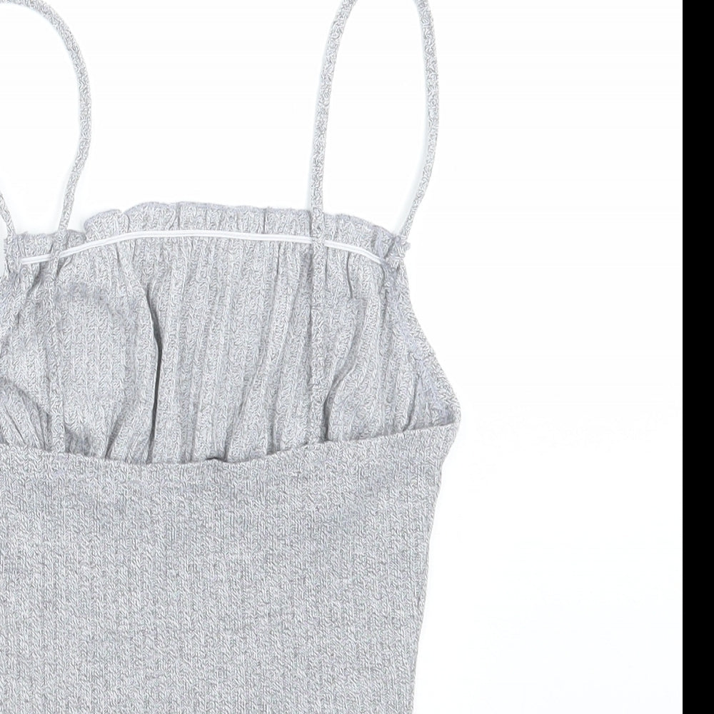 SheIn Womens Grey Striped Cropped T-Shirt Size XS