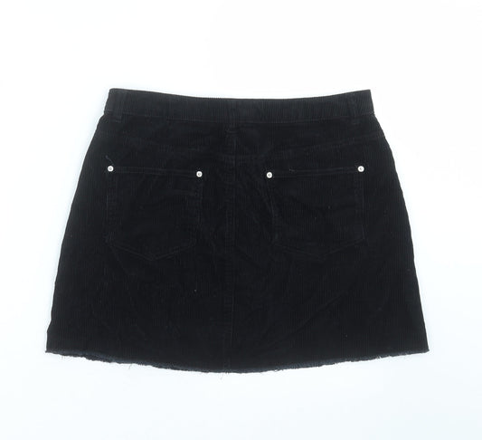 Miss Selfridge Womens Black Corduroy A-Line Skirt Size 12 - Distressed hem