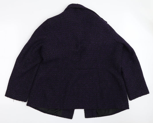 Back view of Classics women’s purple overcoat coat, size UK 18