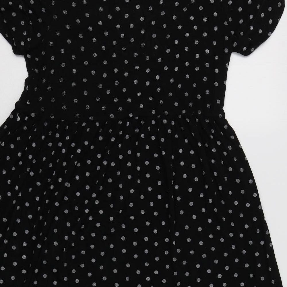 PRETTYLITTLETHING Womens Black Polka Dot Fit & Flare Size 10