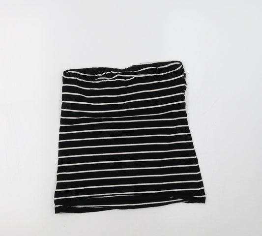 F&F Womens Black Striped Cropped T-Shirt Size 12