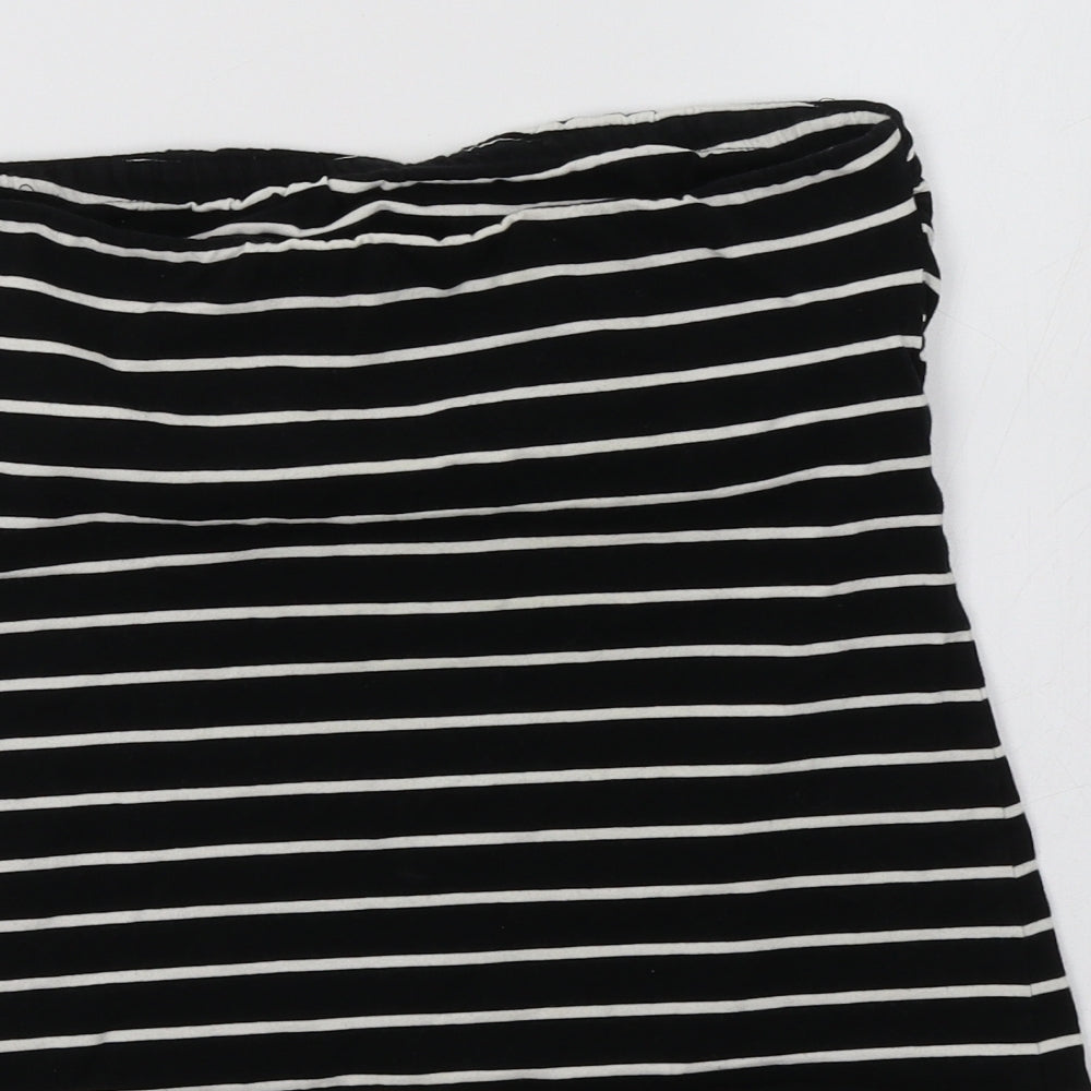 F&F Womens Black Striped Cropped T-Shirt Size 12