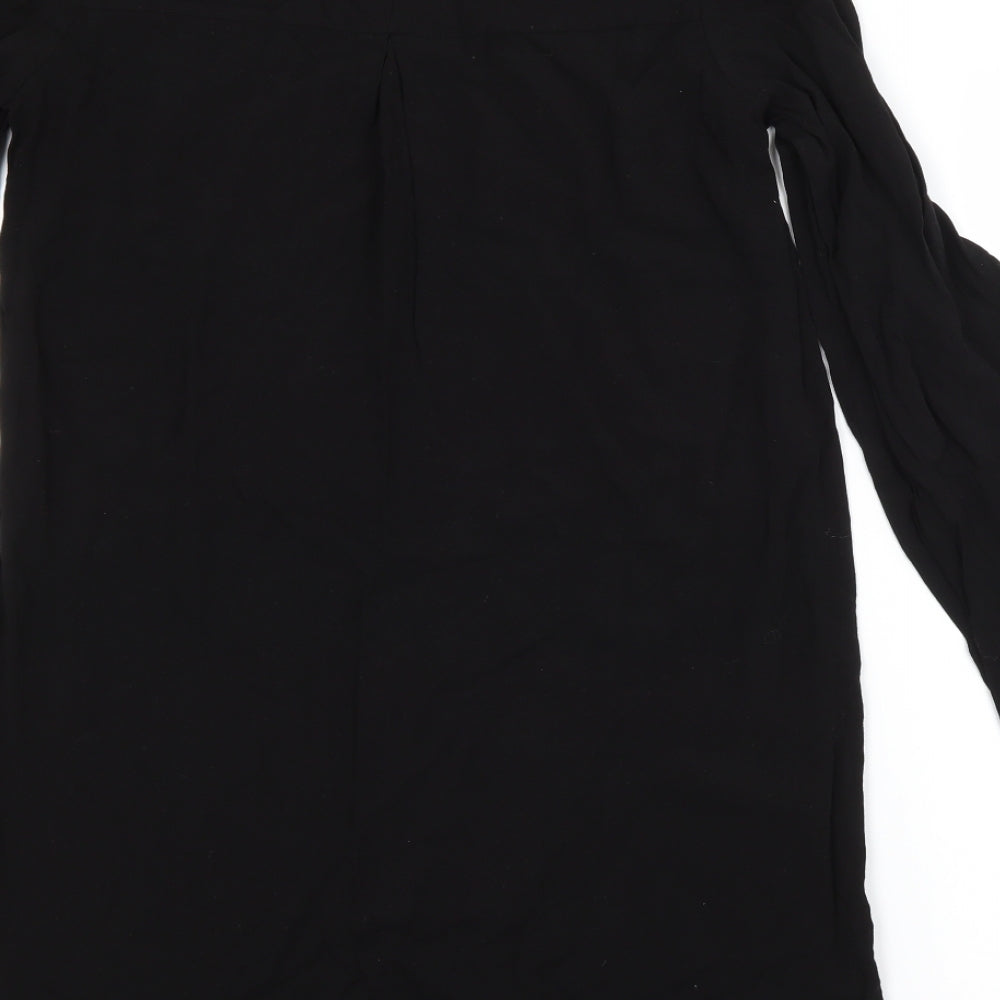 Brand and care label for H&M women’s black t-shirt dress, size UK 6