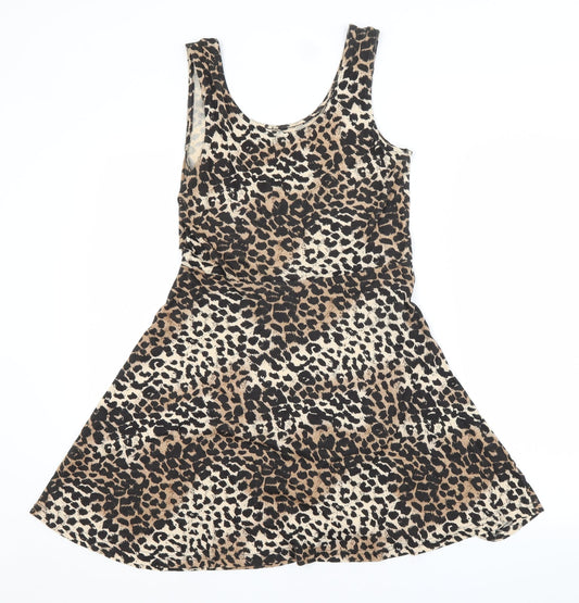Atmosphere Womens Brown Animal Print A-Line Size 10