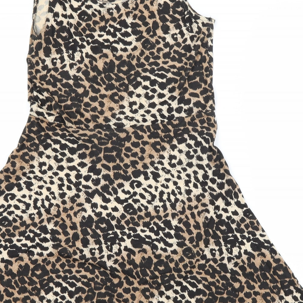 Brand and care label for Atmosphere women’s brown animal print a-line, size UK 10