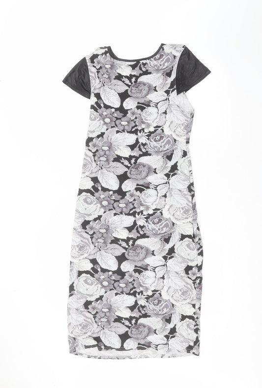 Atmosphere Womens Black Floral A-Line Size 14