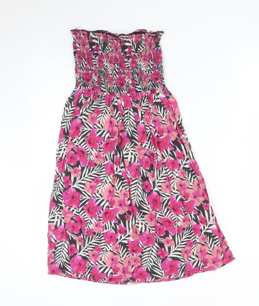 Back view of Peacocks women’s pink floral a-line, size XS