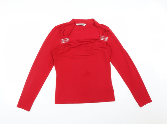 Womens UK Size 14 Kaleidoscope Red Basic T-Shirt