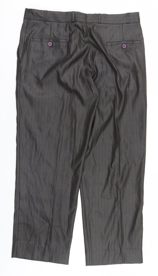 Preworn Mens Green Striped Dress Pants Trousers Size 36 L29 in